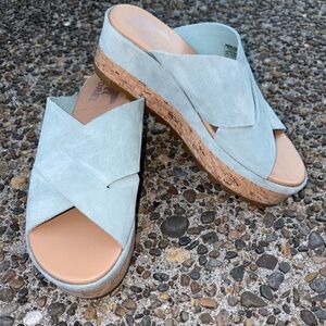 Sorel Light Blue Suede Platform Mules